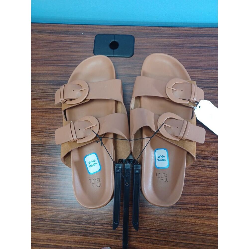 Beige Time and Tru Womens Dressy Footbed Adjustment Strap Slide Sandals Size 11W - Picture 2 of 5